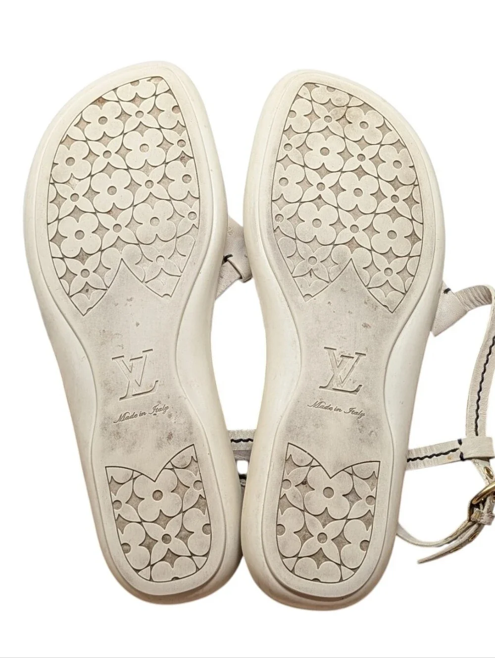 Louis Vuitton Damier Azur White Blue Check T-Strap Thong Sandals Size EU 38.5
